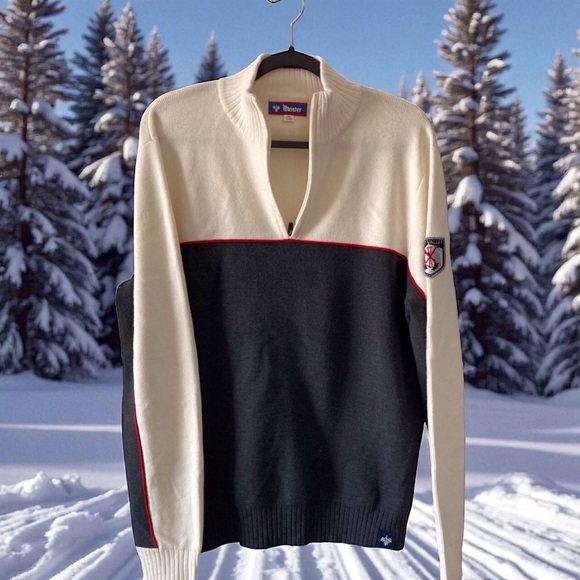 Meister Ski Sweater Vintage Deer Valley Sweater XL Wool Quarter Zip Lodgewear - Picture 1 of 9